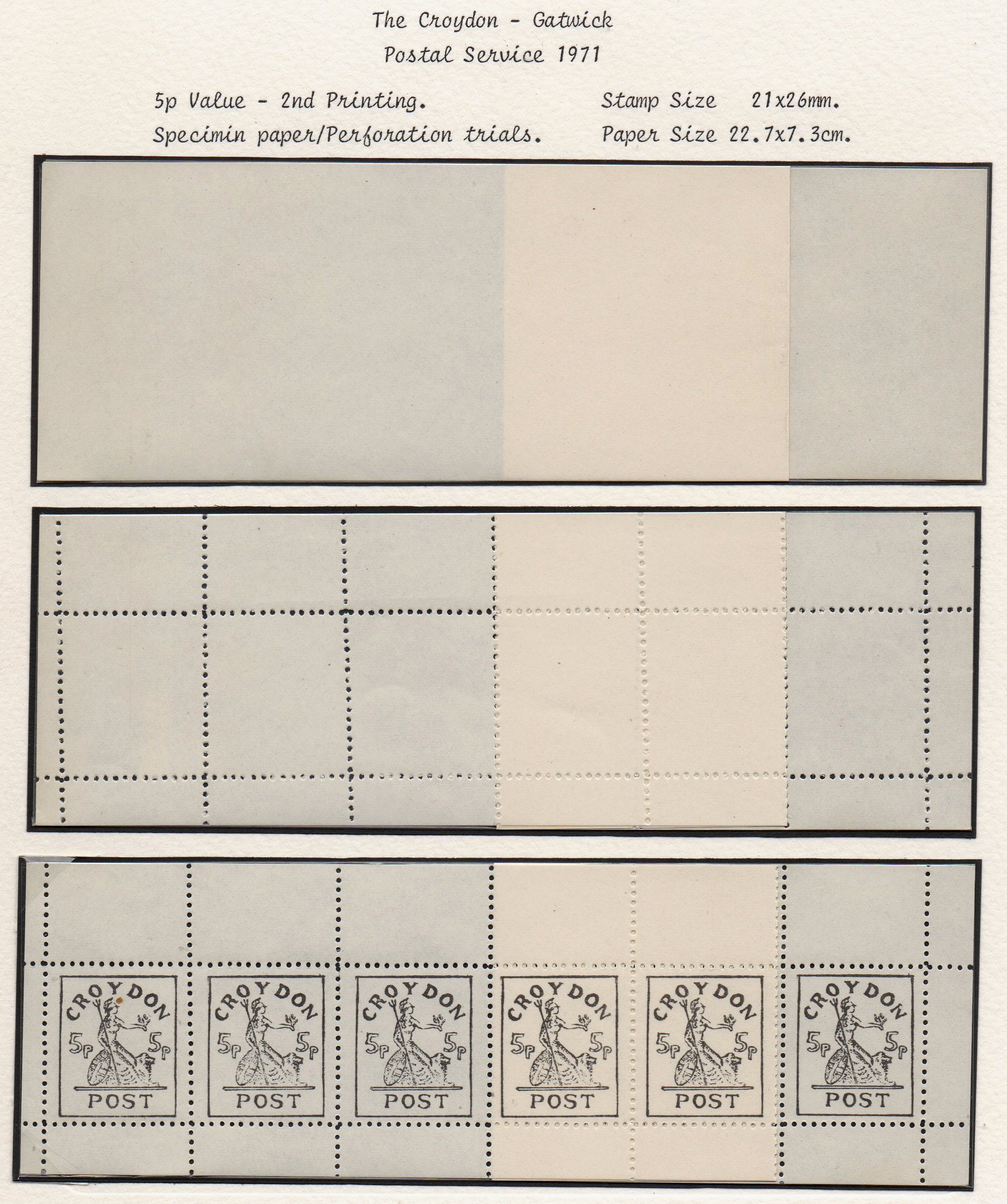 Croydon Gatwick Strike Post Stamps 1971 5p Britannia 2nd Printing Perforation Trials